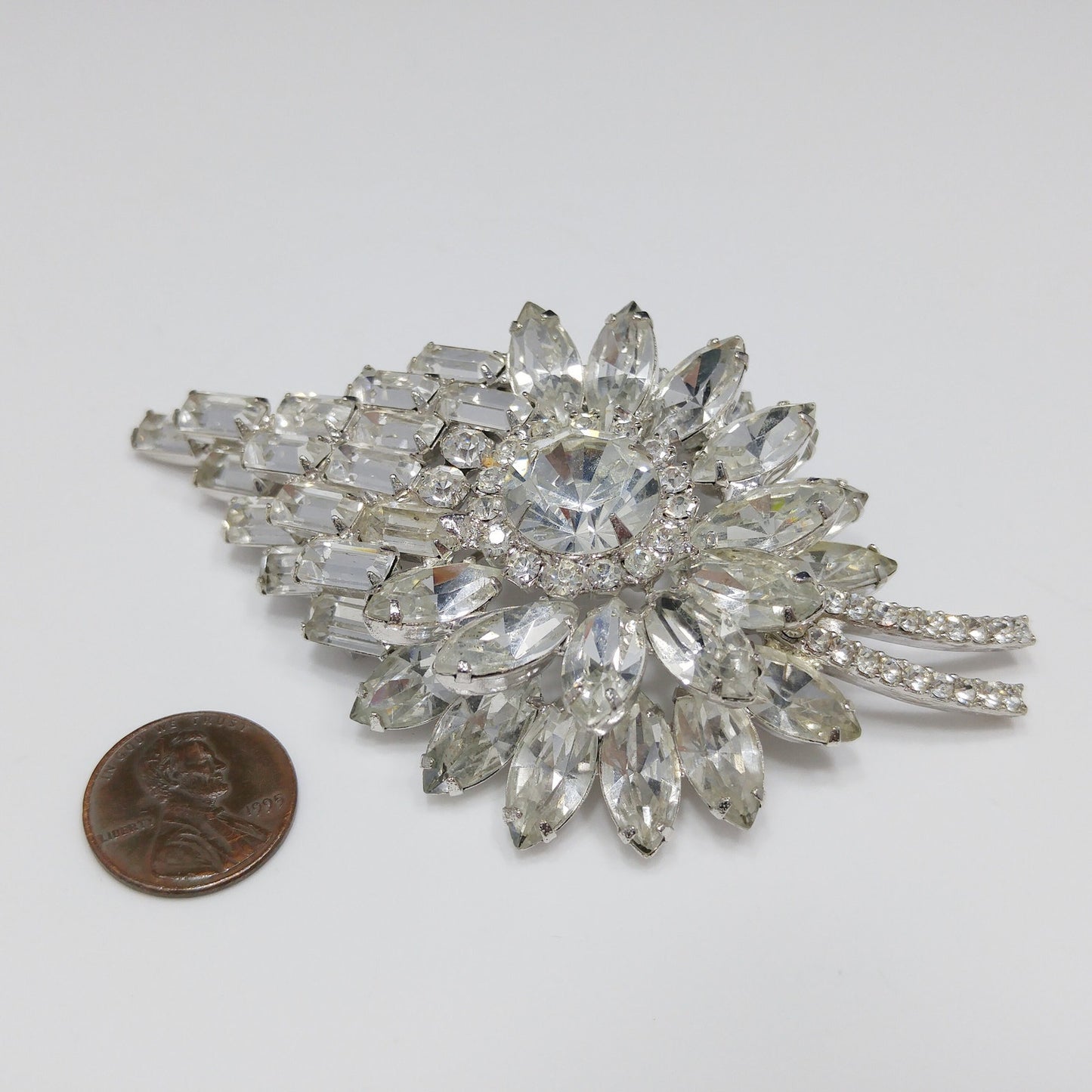 Juliana Heirloom Large Clear Rhinestone Brooch, D & E Jewelry, Rhodium Plated, Wedding