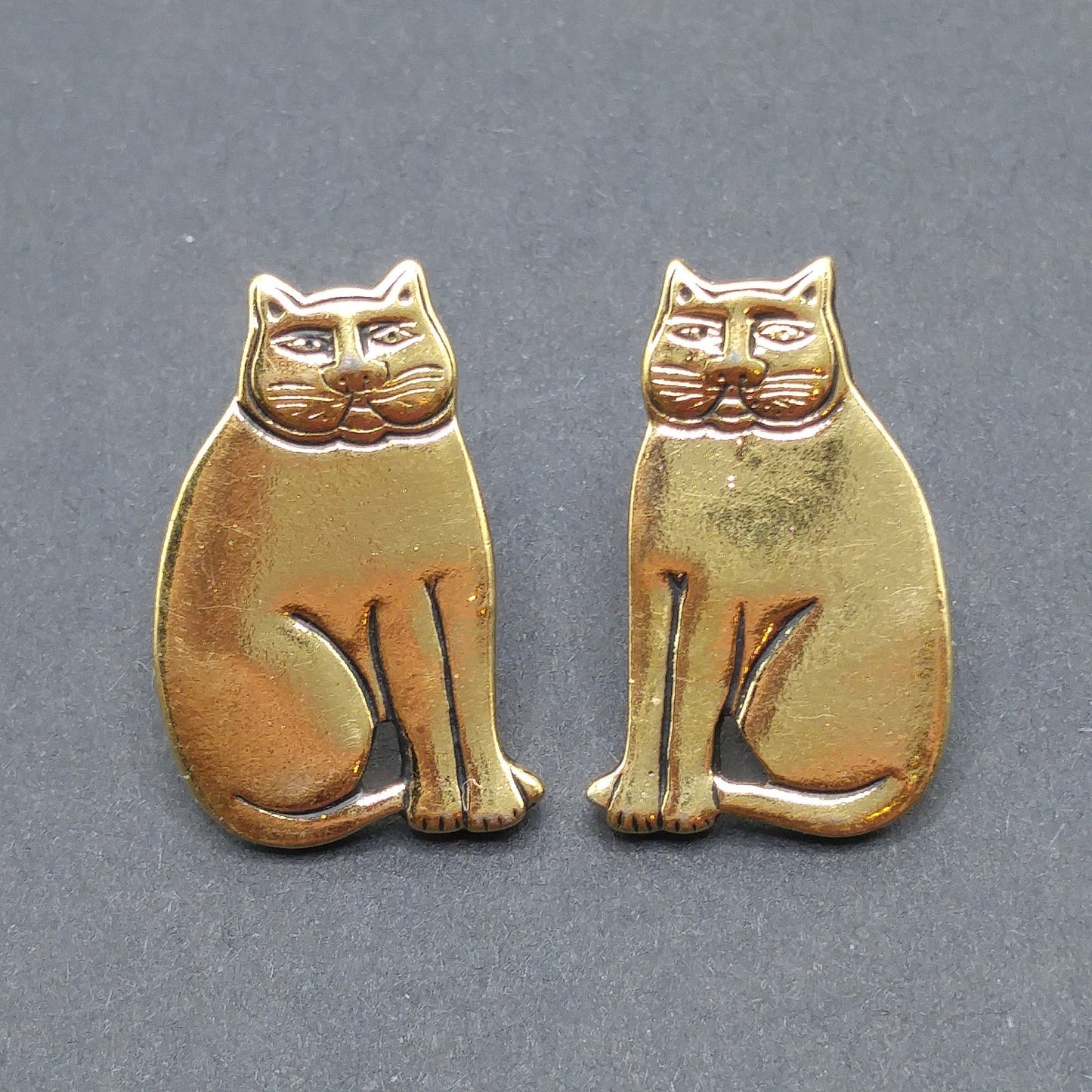 Vintage Laurel Burch Cat Post Earrings, Sitting Cats, Gold Plated