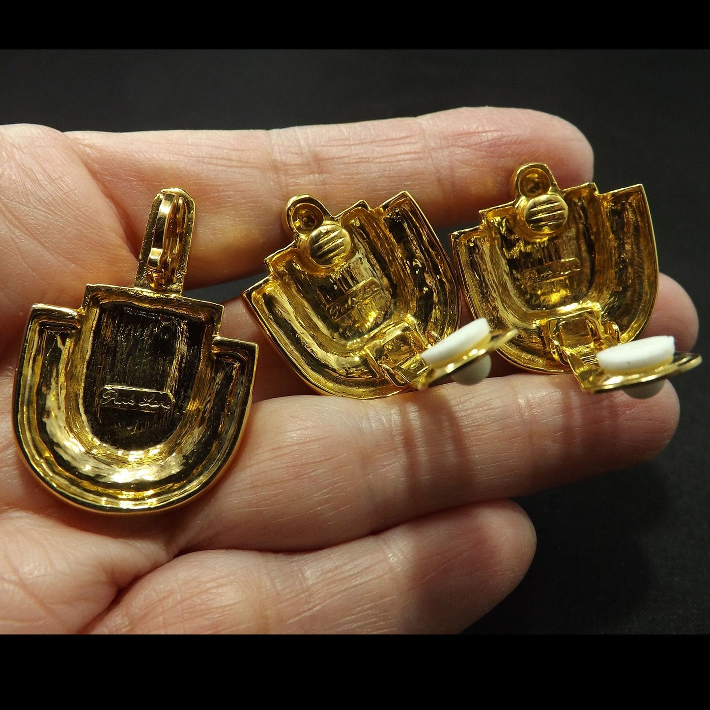 Park Lane Earrings & Matching Pendant Enhancer, Clear Rhinestones, 1980s