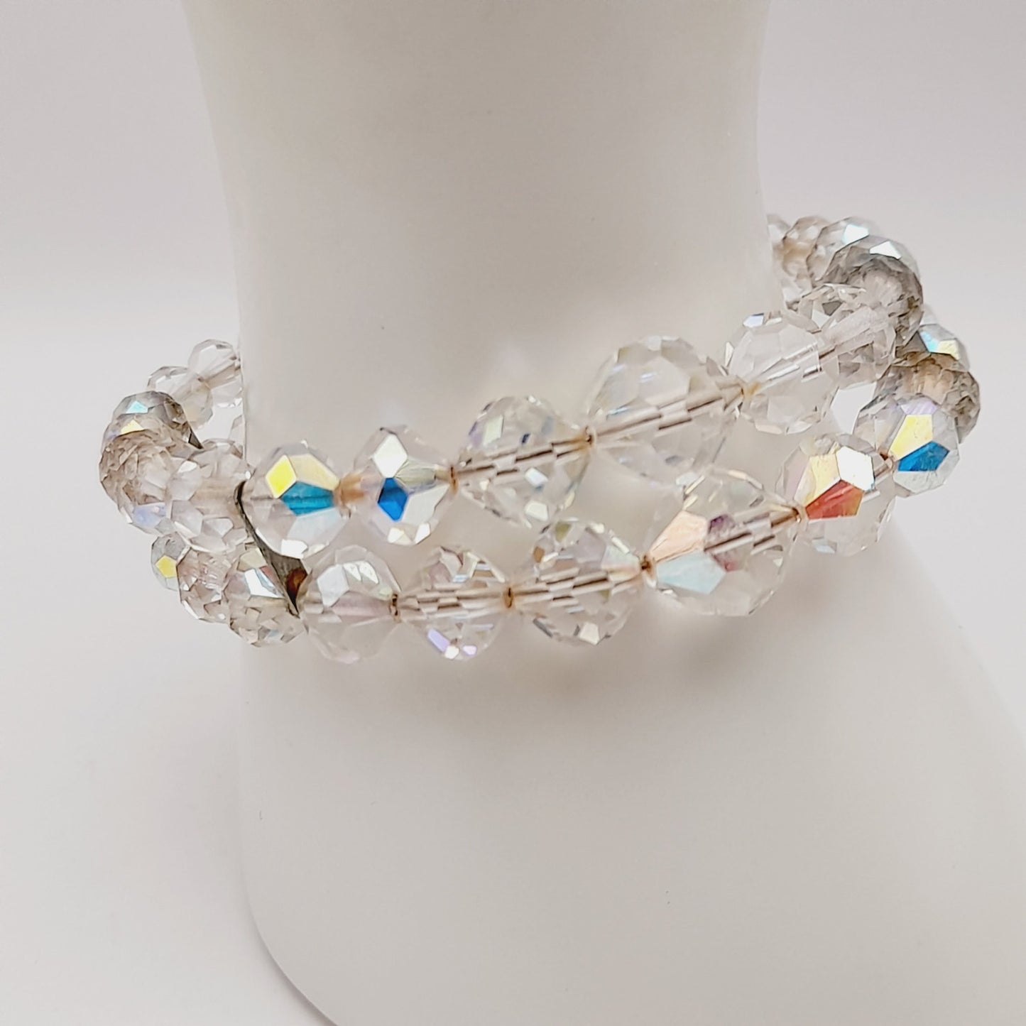 Vintage 1950s Clear Aurora Borealis Crystal Two Strand Bracelet – 6 3/4 Inches