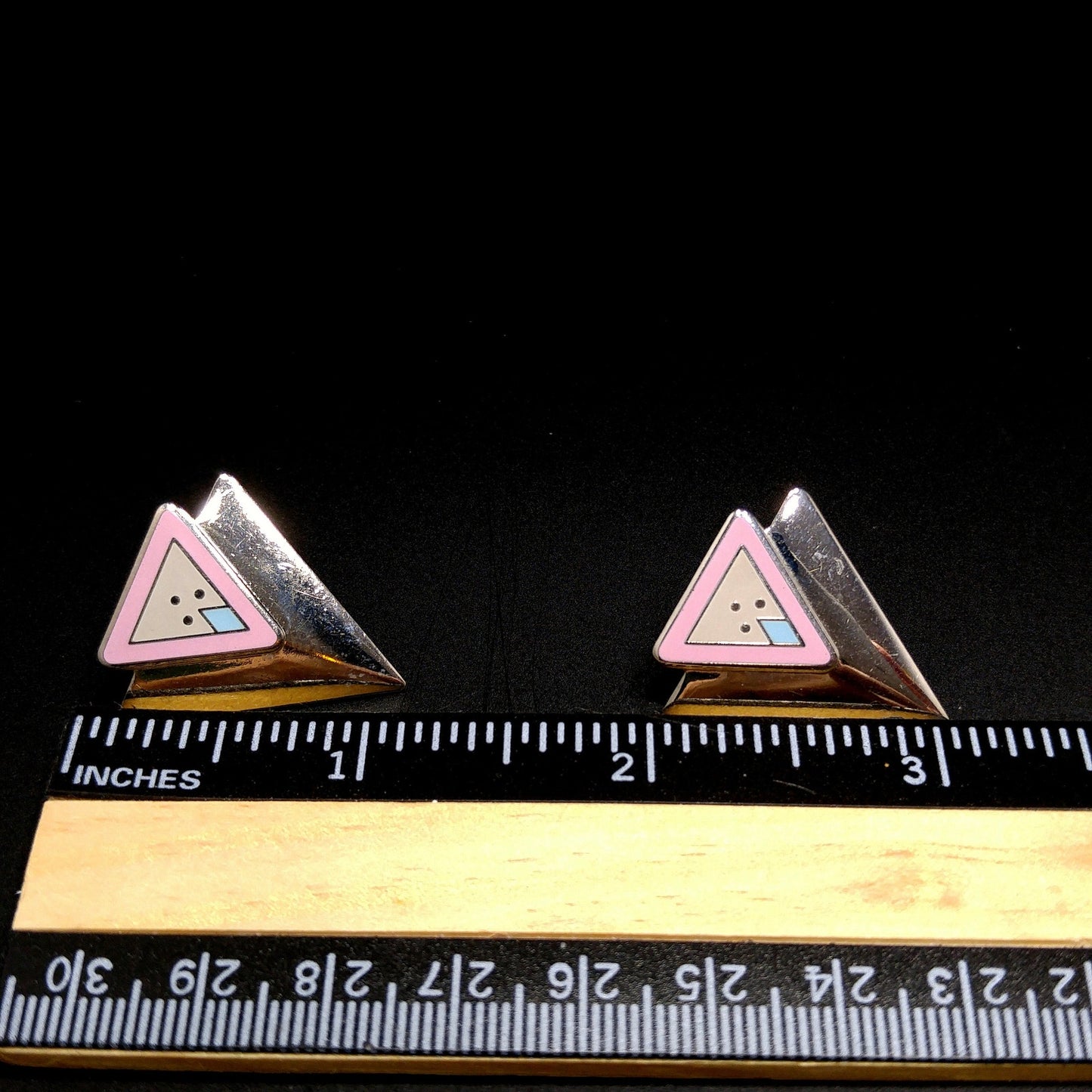 Vintage Laurel Burch "Anne" Triangle Post Earrings, Rhodium Plated, 1980s