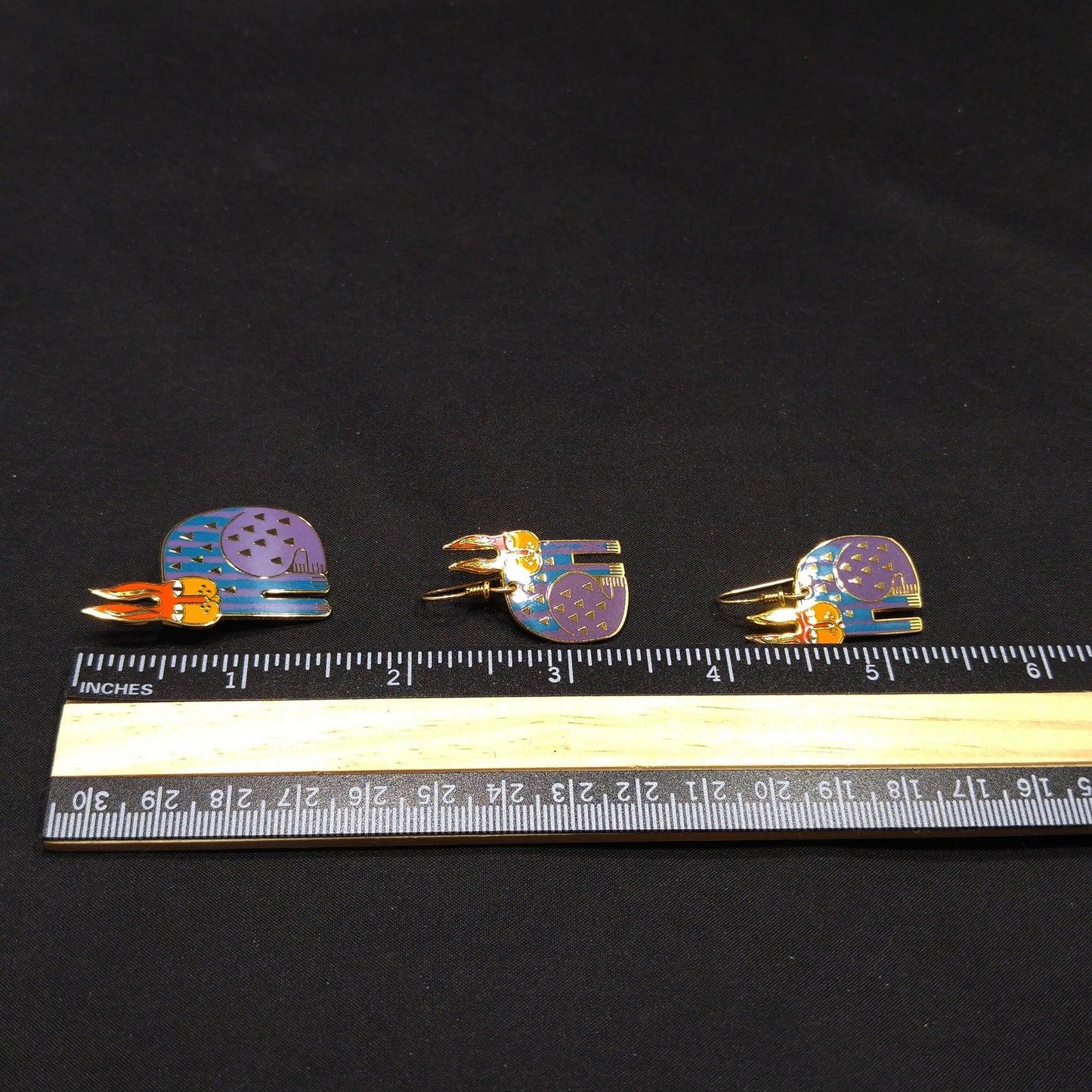 Laurel Burch "Rabbit For Ross" Brooch & Earring Set, Rainbow Enamel, Gold Plated, 1980s