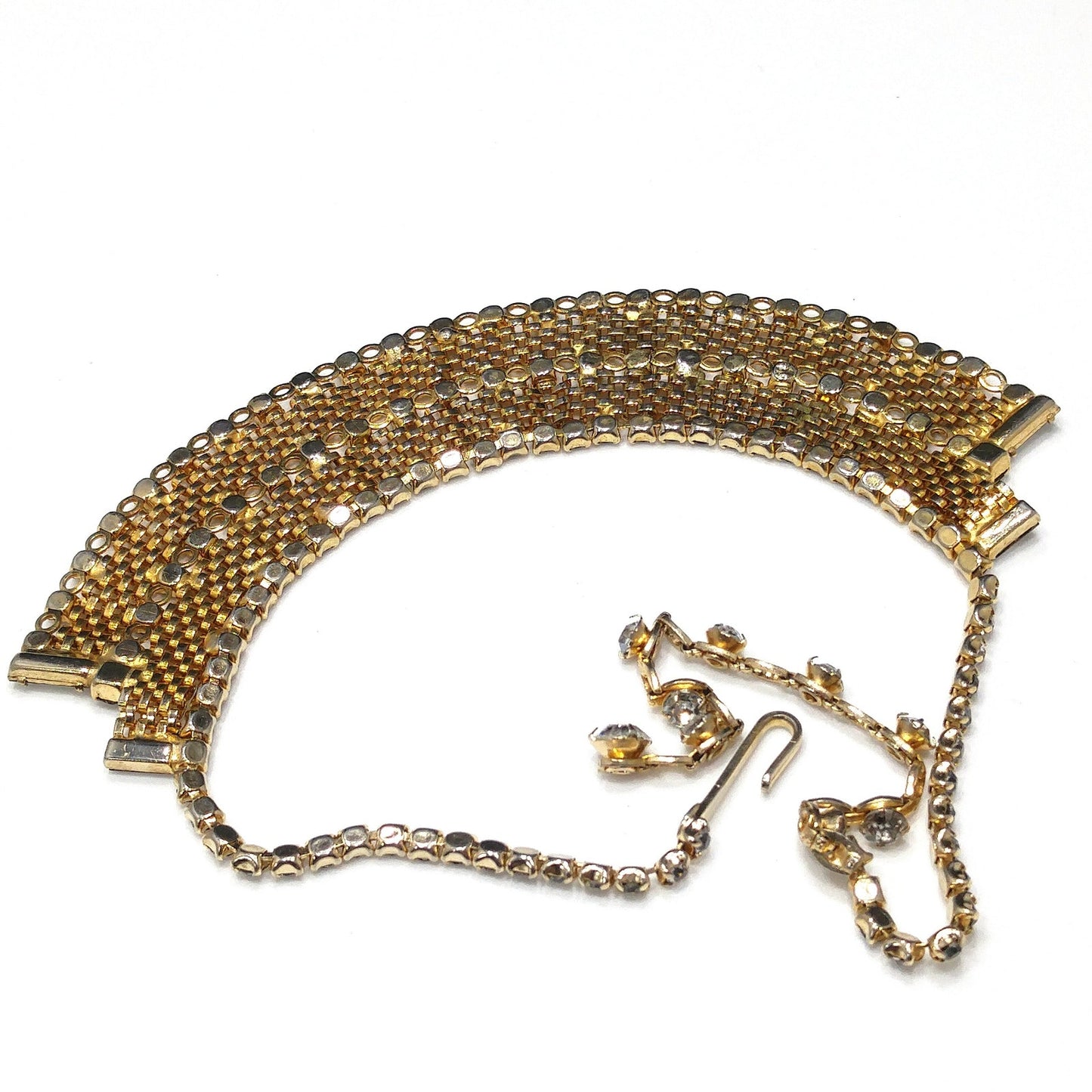 Rare Duane Mesh Rhinestone Necklace, Gold Plated, 1950s Vintage Jewelry