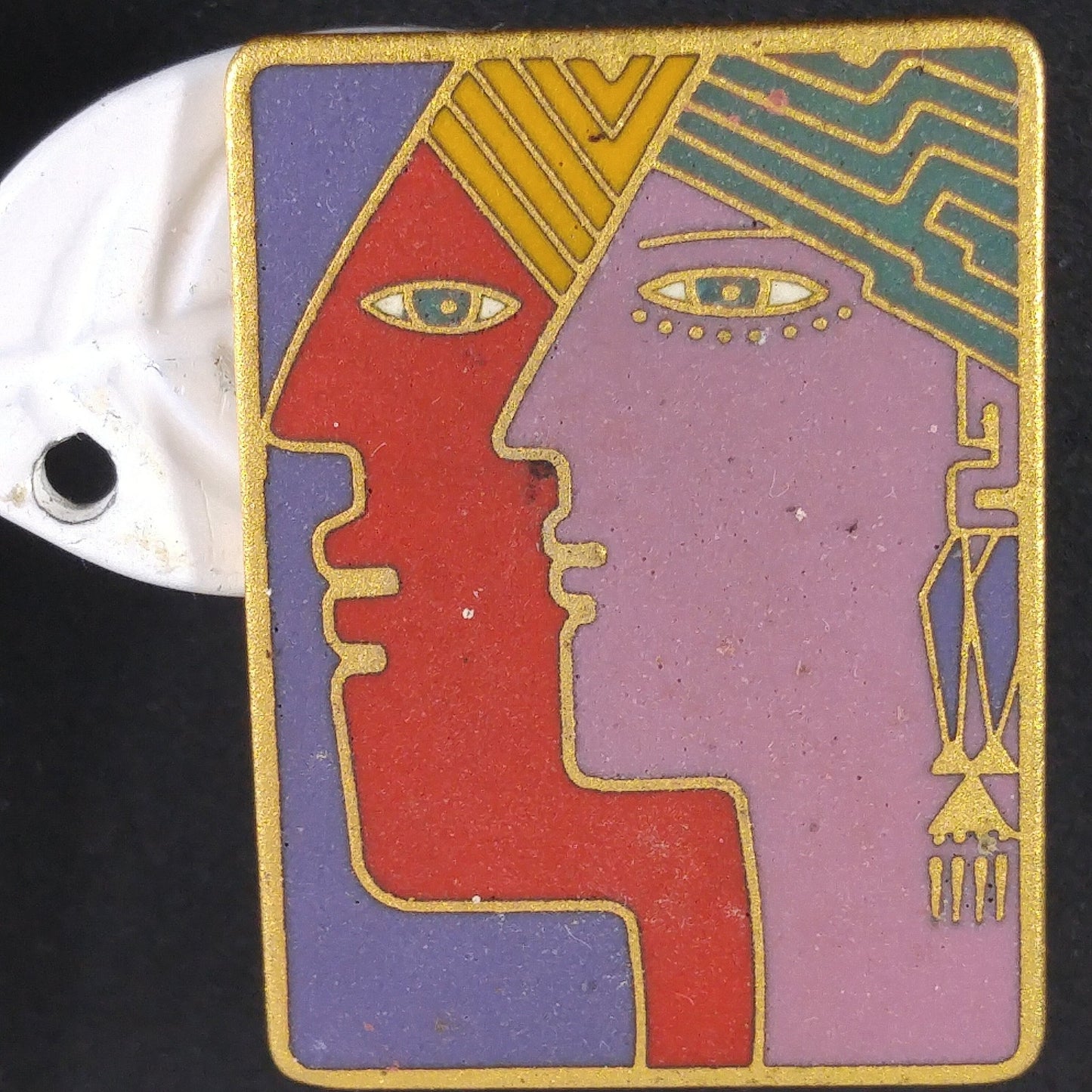 Vintage Laurel Burch "Soulmates" Post Earrings, Cloisonne & Gold Plated