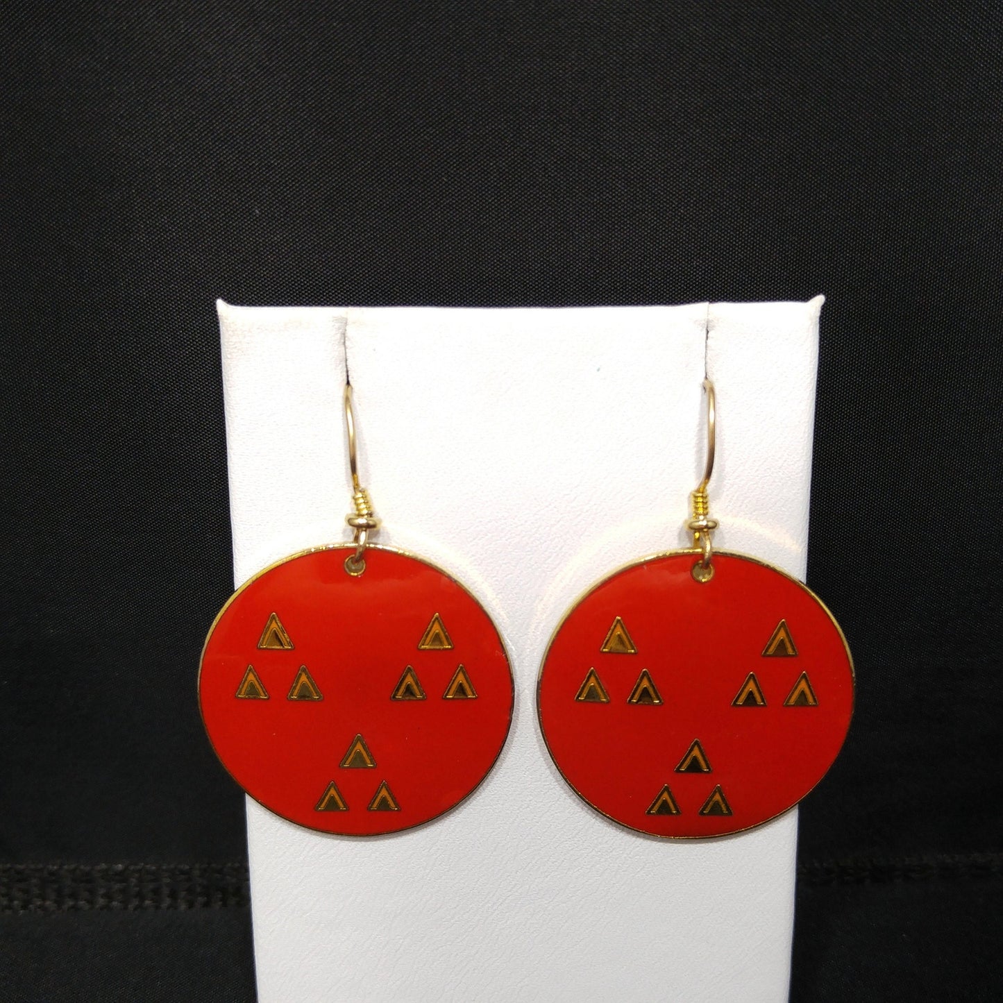 Vintage Laurel Burch "Himalaya" Dangle Earrings, Red Enamel, Gold Plated