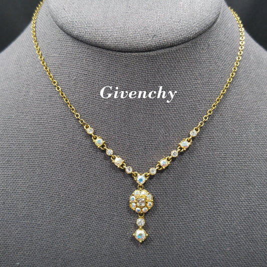 Vintage Givenchy Necklace – Aurora Borealis Rhinestones, Pendant Drop, 1990s