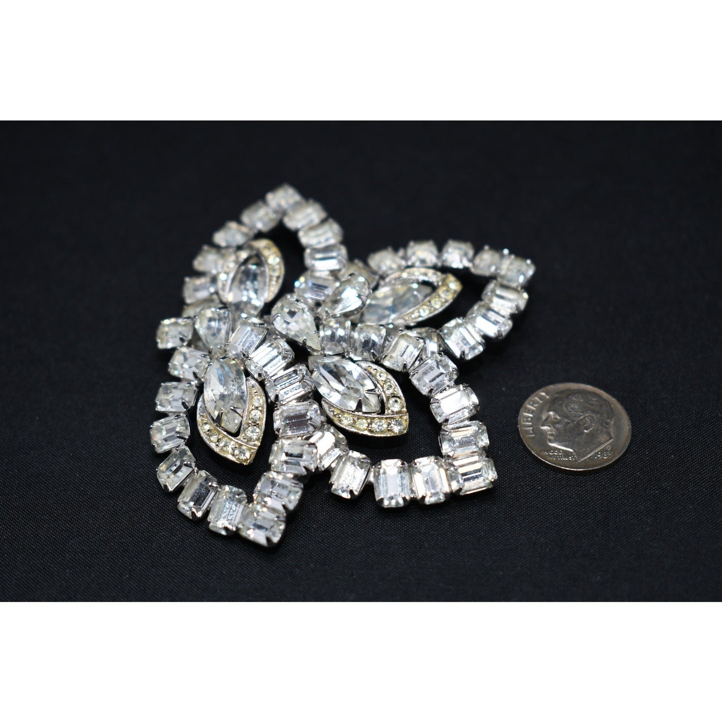 Weiss Large Clear Rhinestone Floral Brooch, Wedding Bridal Pin, 1950s Vintage Jewelry