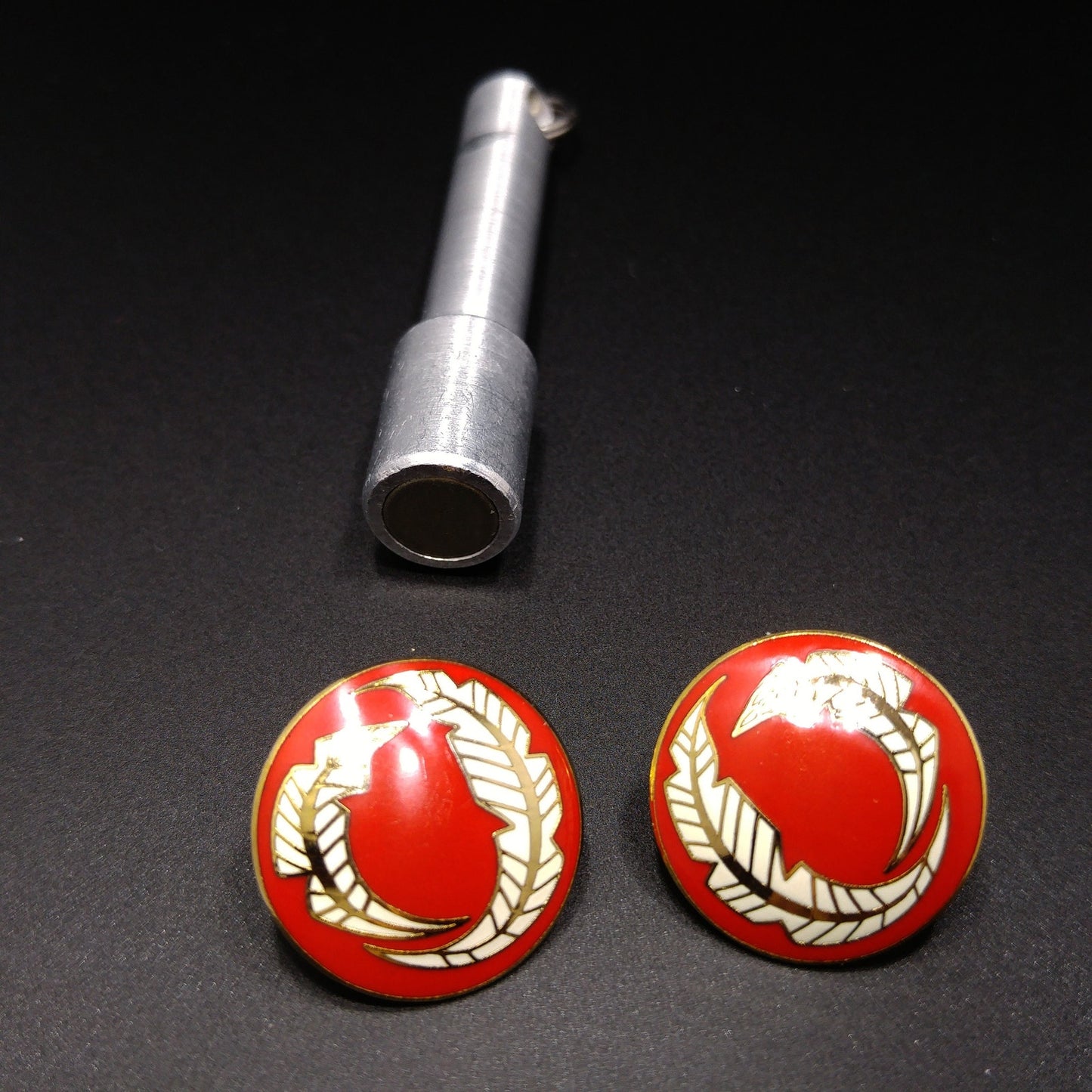 Vintage Laurel Burch "Palm Leaves" Red White Enamel Post Earrings, Gold Plated