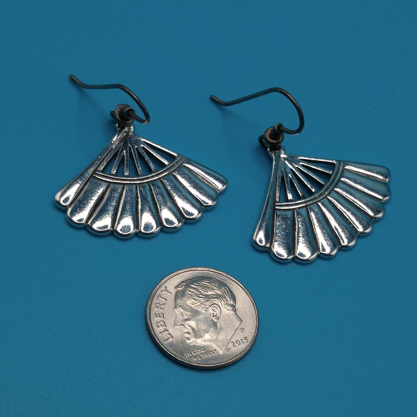 Laurel Burch Fan Earrings, Rhodium Plated, Silver Plated Ear Wire, 1980s Vintage Jewelry