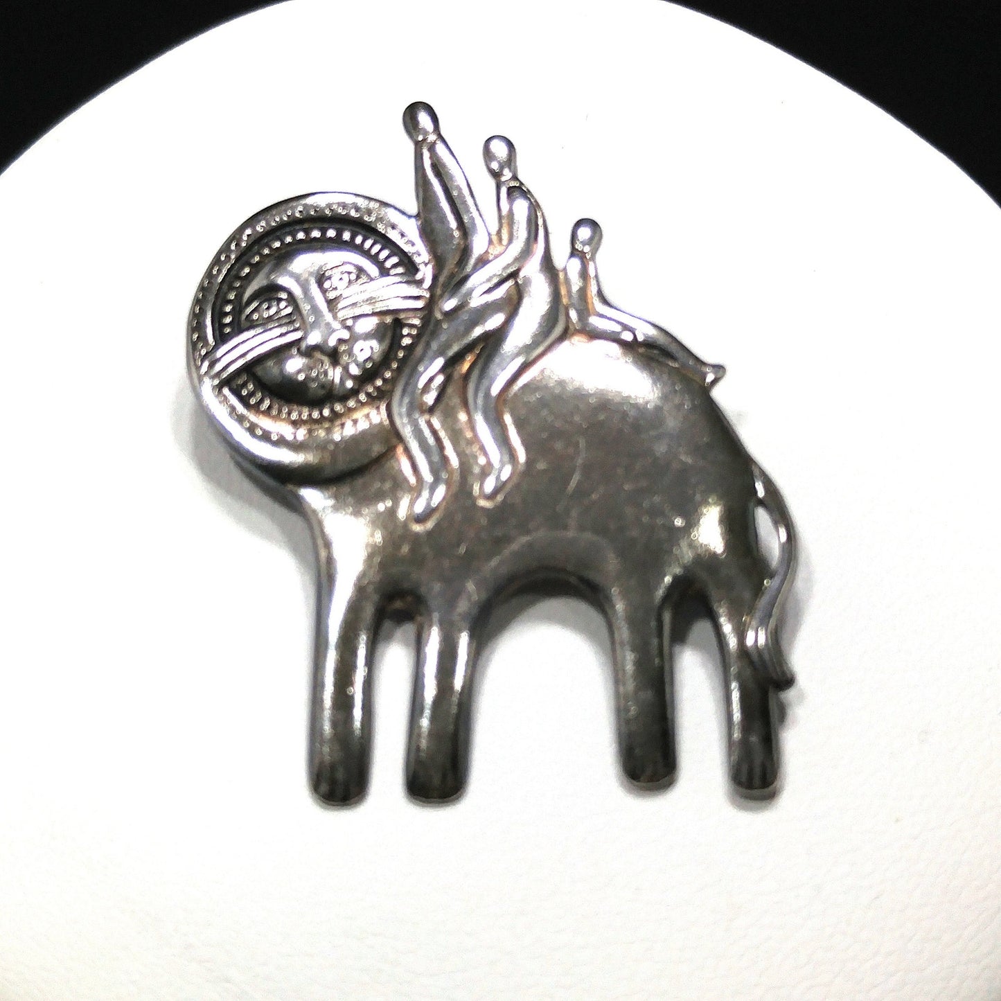 Vintage Laurel Burch Family Large Cat Pendant Brooch, Silver Tone Gold Plated