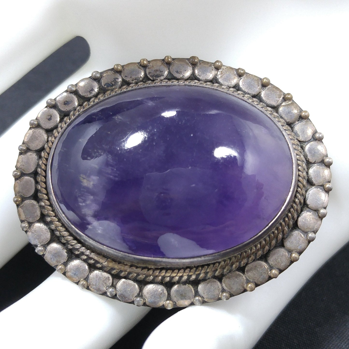 Antique Silver Purple Amethyst Brooch, Stamped 925, C Clasp, 1920s Vintage Jewelry
