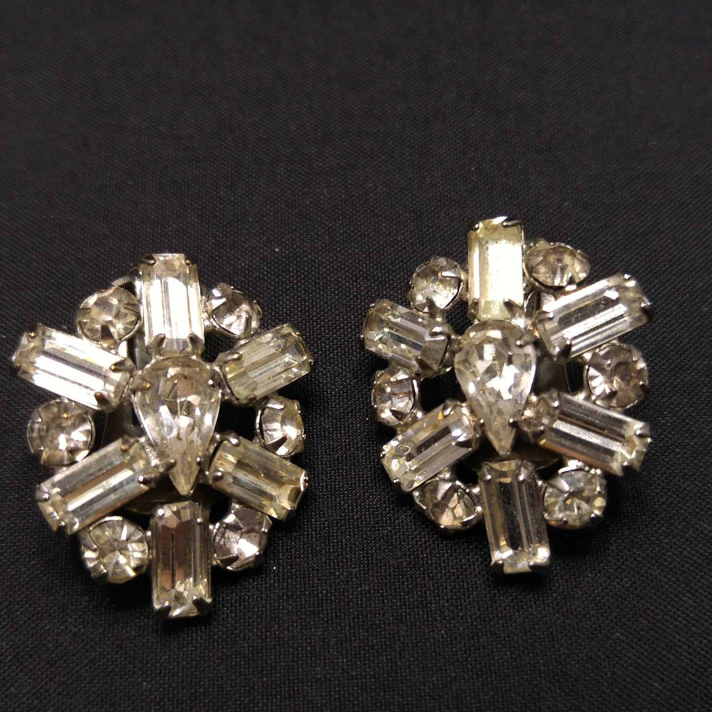 Vintage Weiss Earrings Bracelet & Necklace, Clear Rhinestones, Rhodium Plated