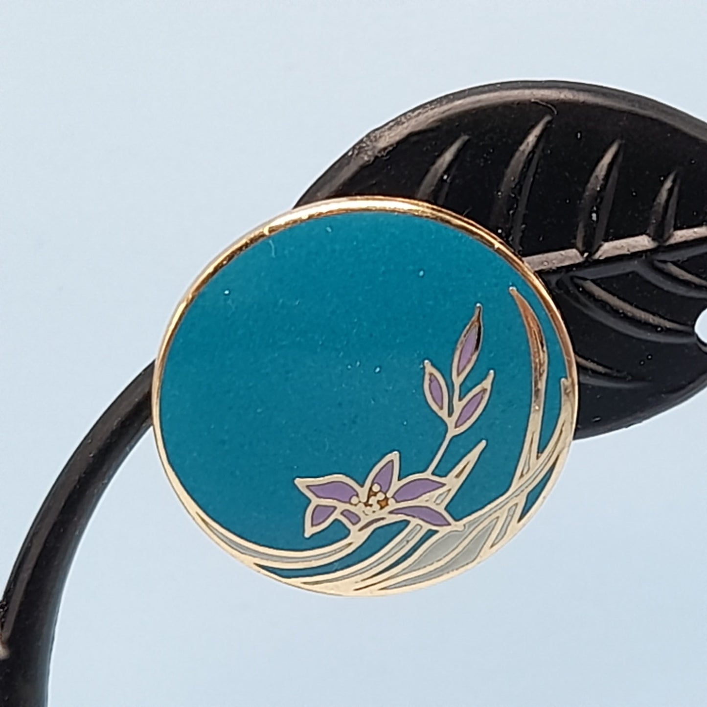 Vintage Laurel Burch Teal Wind Flower Gold Plated Earrings