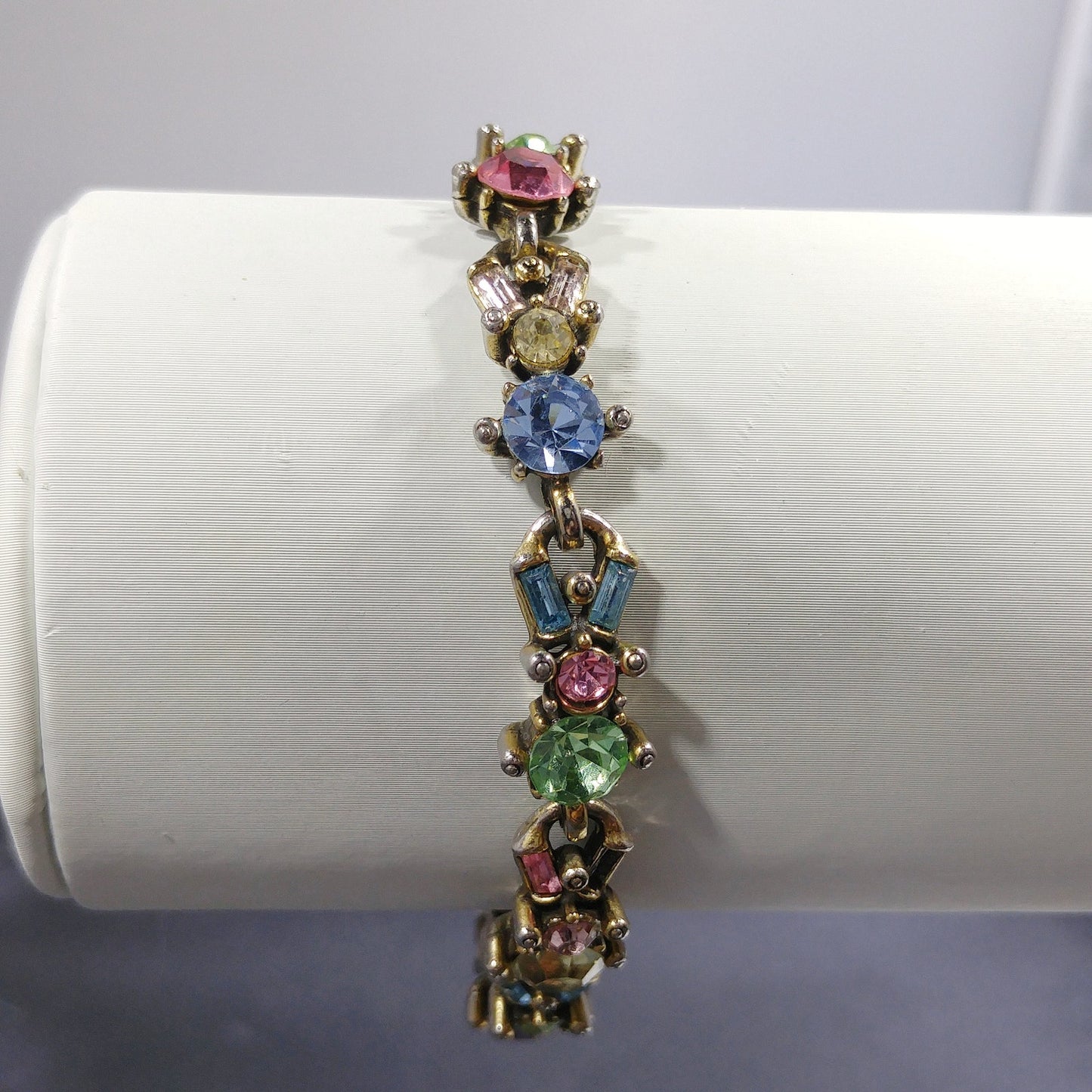 Hollycraft Pastel Rhinestone Bracelet, Stamped Copr 1955, 1950s Vintage Jewelry