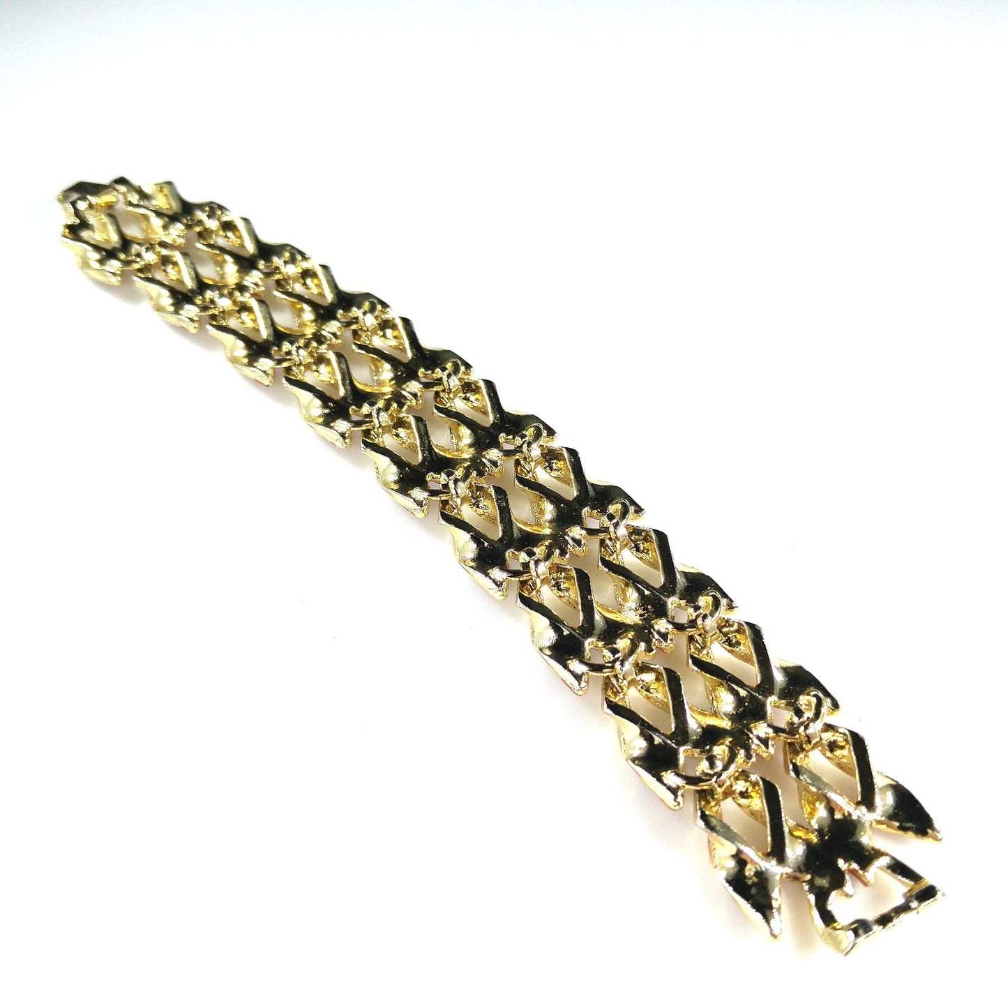 Rust Enamel Gold Plated Wide Link Bracelet, Mid Century Modern, 1950s Vintage Jewelry