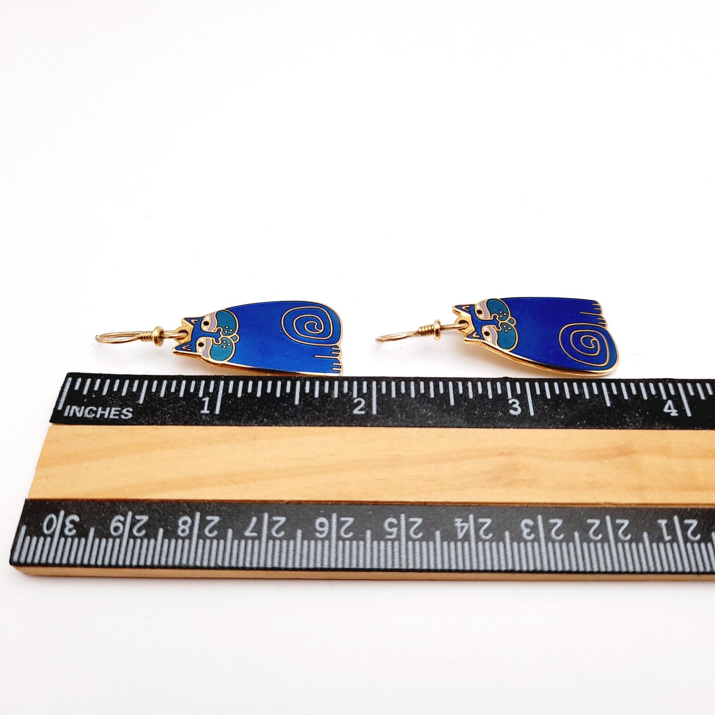 Vintage Laurel Burch Olivia Blue Cat Earrings Gold Plated