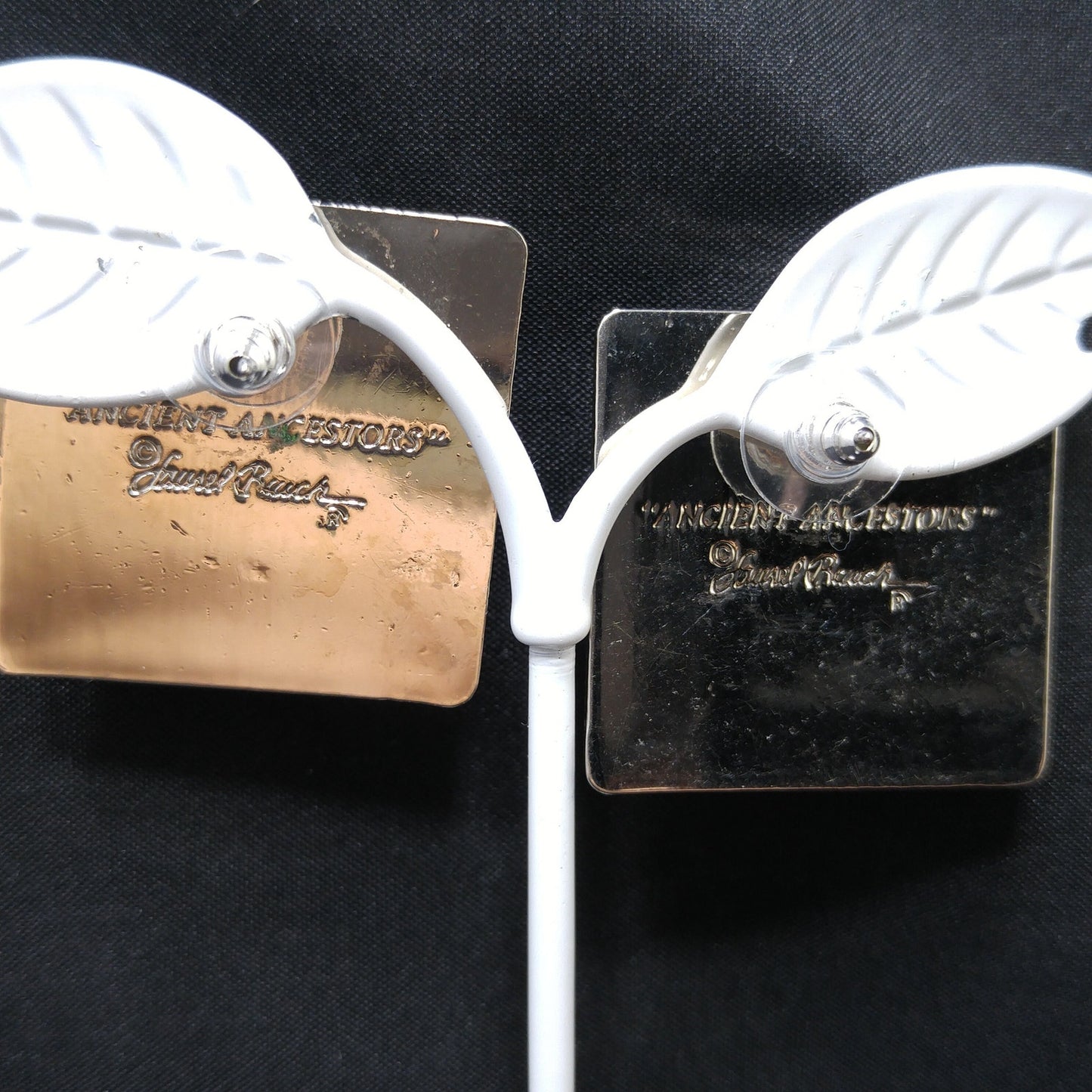 Vintage Laurel Burch "Ancient Ancestors" Post Earrings, Rhodium Plated