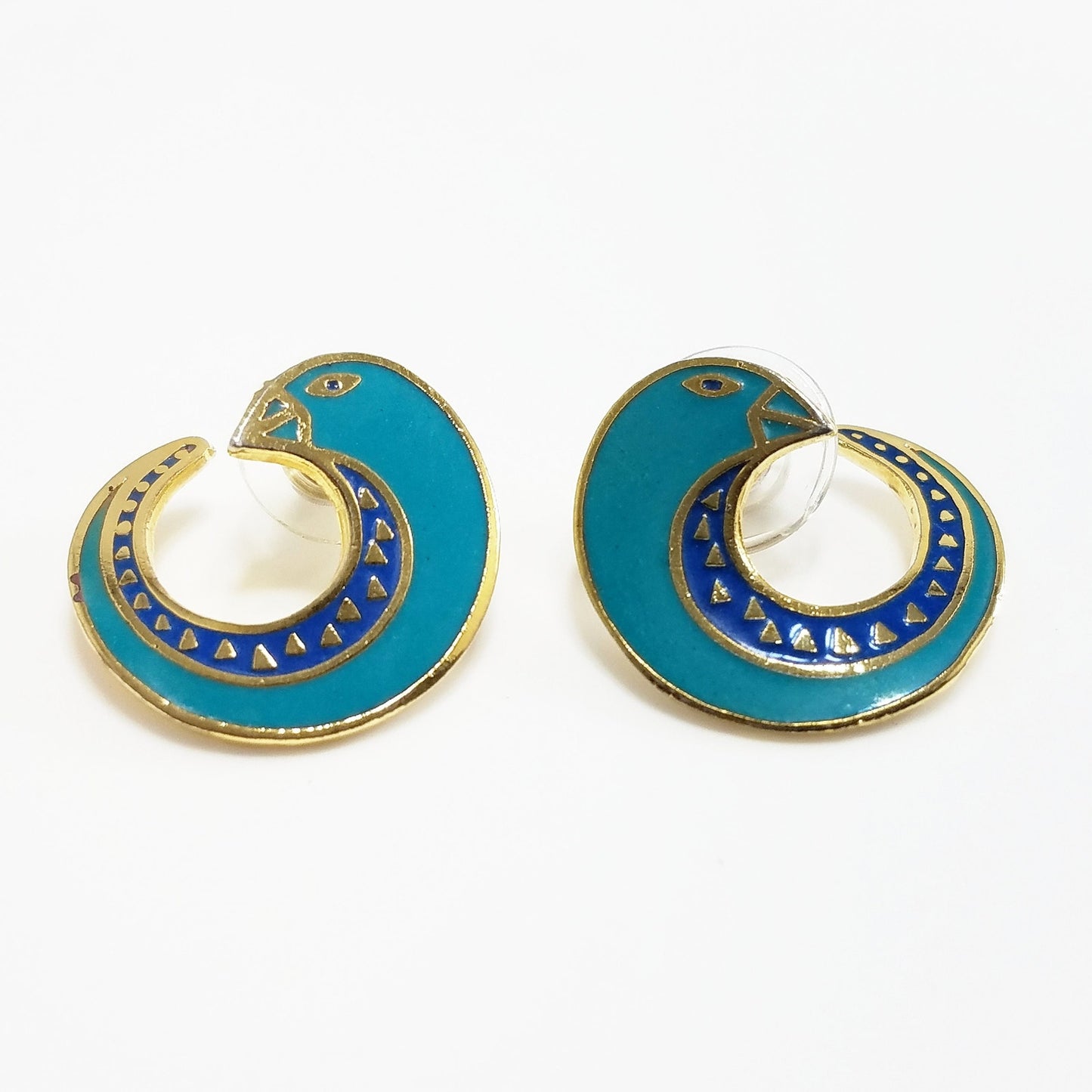 Vintage Laurel Burch "Celine" Bird Earrings, Gold Plated Cloisonne &Enamel, 1980