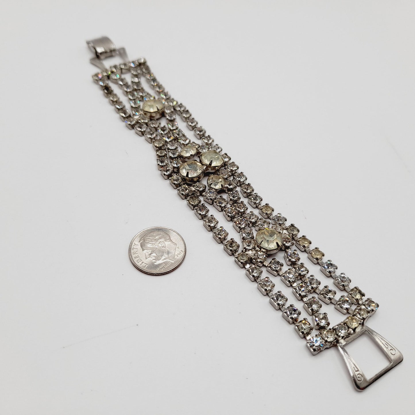 Vintage 1950s Clear Rhinestone Four Row Bracelet - 7 1/4 Inches - Wedding Jewelry