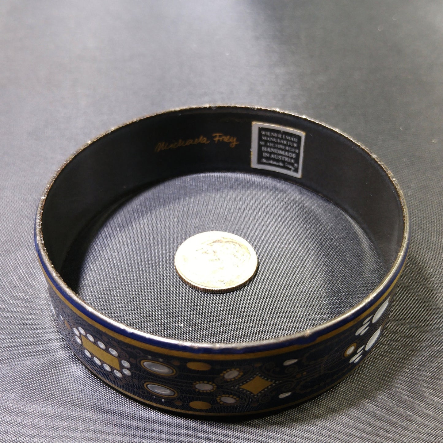 Michaela Frey Wide Enamel Bangle Bracelet, Made in Austria, 1970s Vintage Jewelry