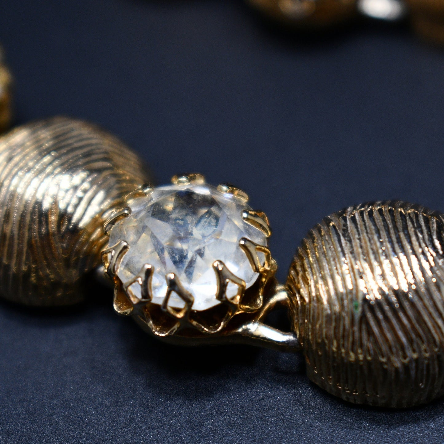 Kramer Necklace & Bracelet Set, Gold Plated, Headlight Diamante Rhinestones, 1960s Vintage Jewelry