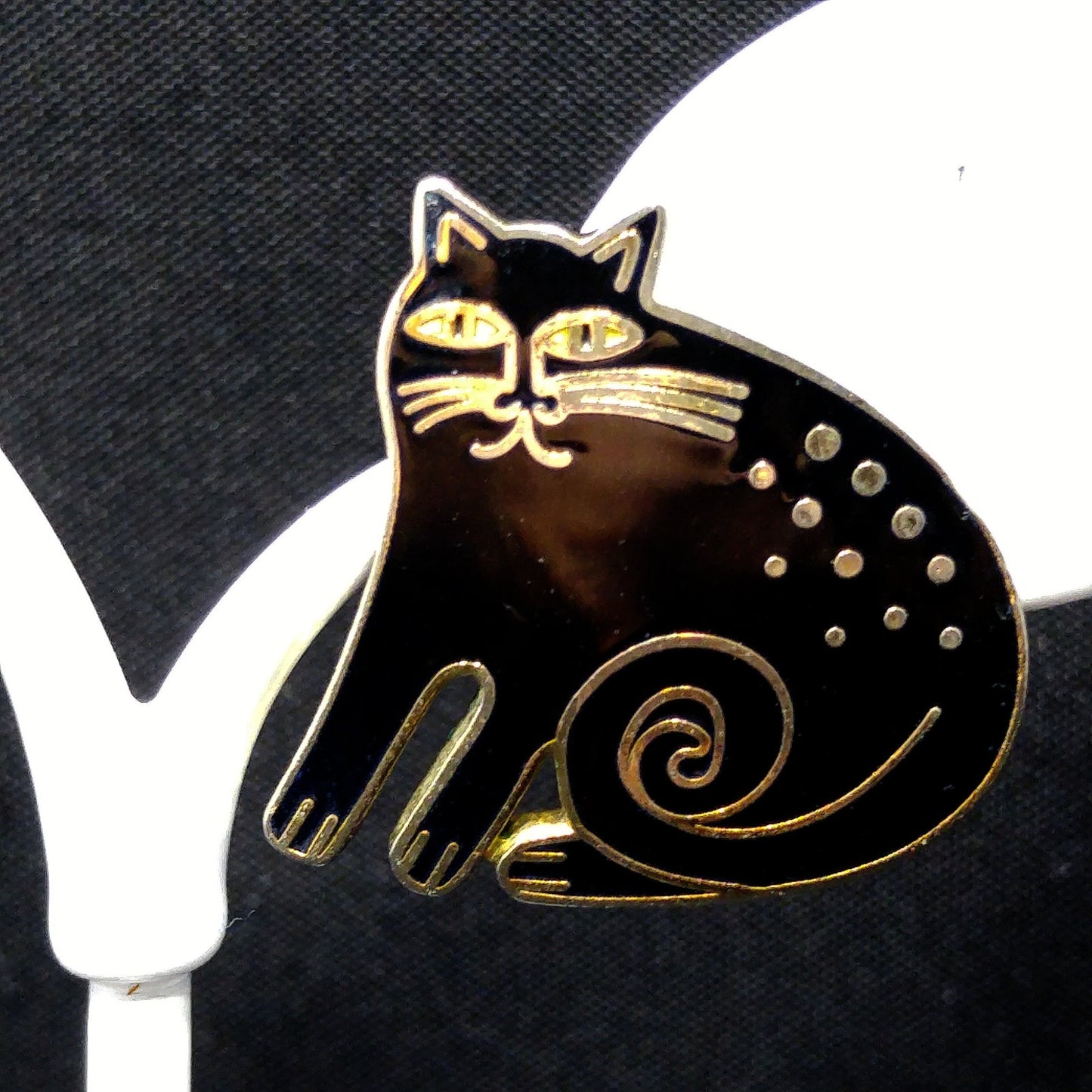 Vintage Laurel Burch "Keshire Cat" Black Post Earrings, Gold Plated