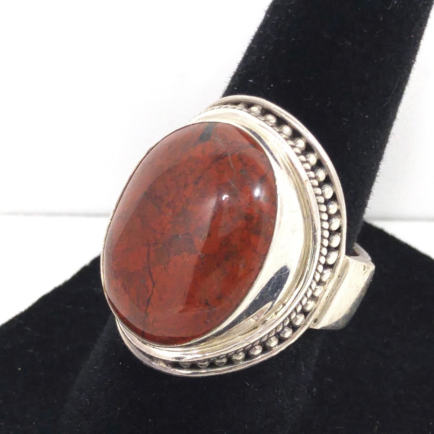 Meran Indonesia Sterling Silver Ring, Large Red Gemstone, Vintage Size 7, 925