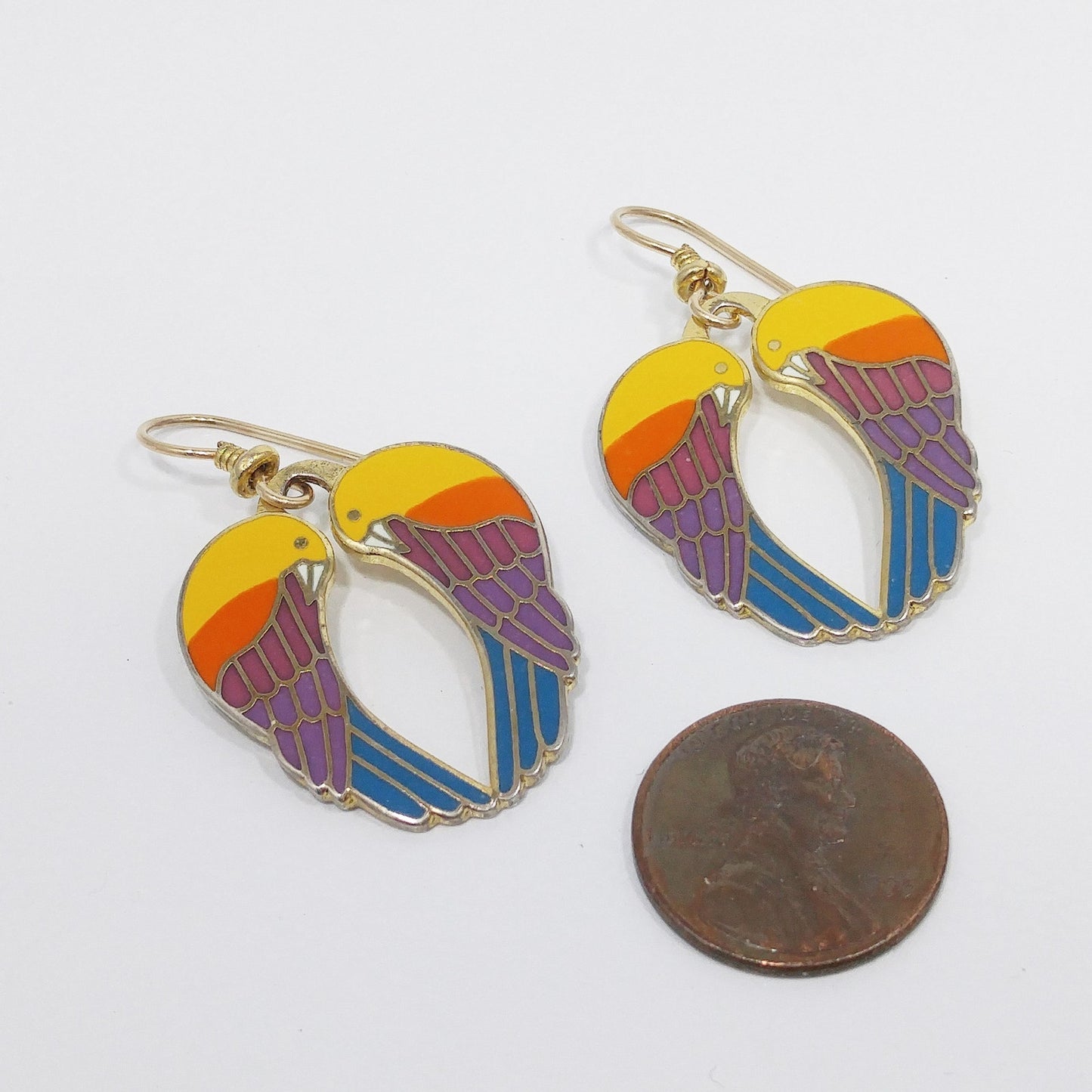 Vintage Laurel Burch "Song Sparrows" Earrings, Gold Plated, 1980s