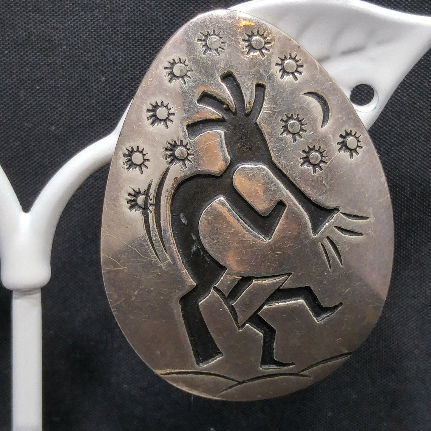 Navajo Clip Earrings, Sterling Silver Kokopelli, Della & Francis James, 1960s