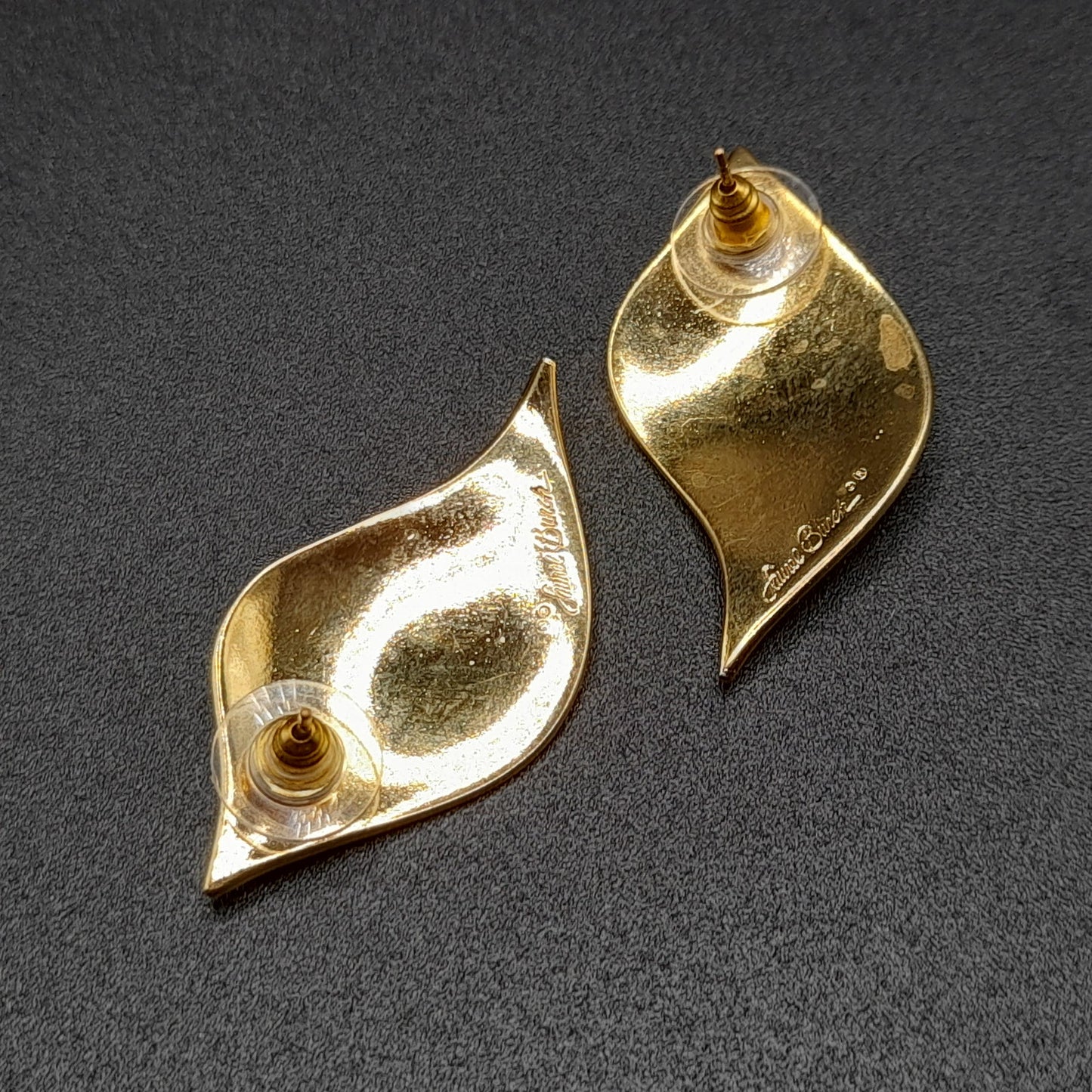 Vintage Laurel Burch Leaf Post Earrings, Gold Plated, 1 5/8 Inches