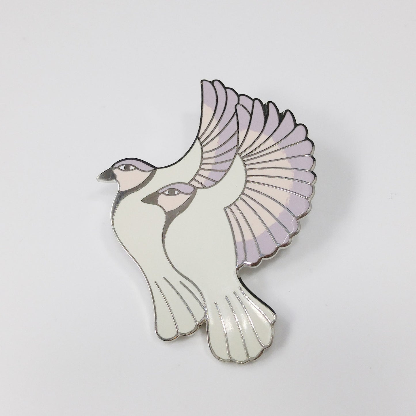 Vintage Laurel Burch "Hummingbirds" Pendant Brooch, White Gold Cloisonne, 1980s