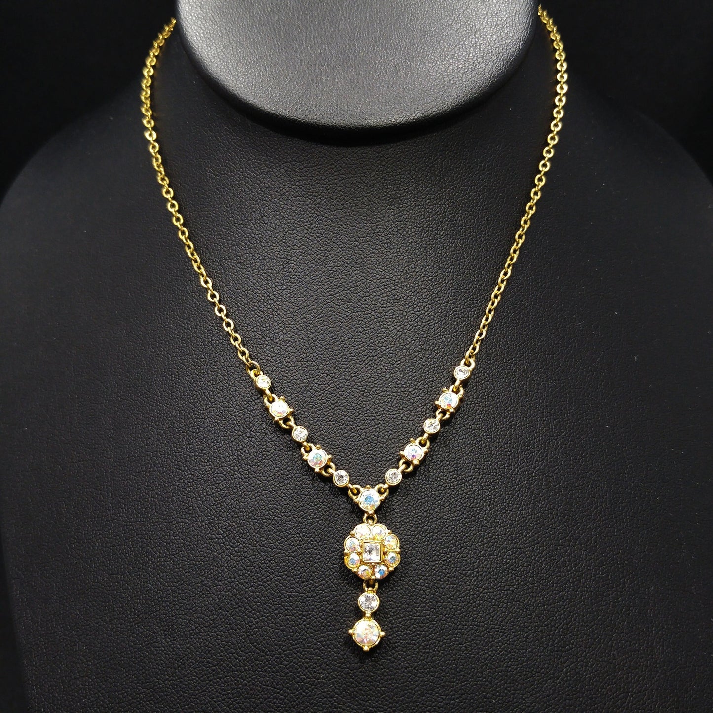 Vintage Givenchy Necklace – Aurora Borealis Rhinestones, Pendant Drop, 1990s