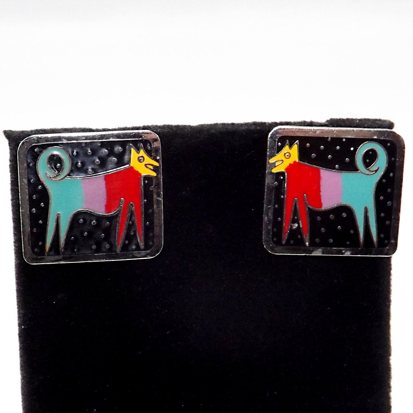 Vintage Laurel Burch "Night Dog" Post Earrings, 1980s Vintage Jewelry
