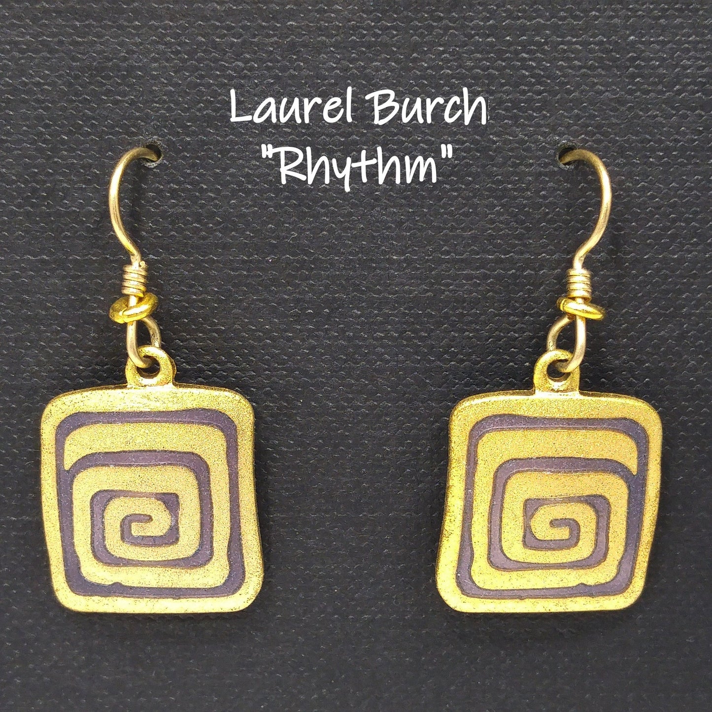 Vintage Laurel Burch "Rhythm" Earrings, Gold Plated, Brown Enamel