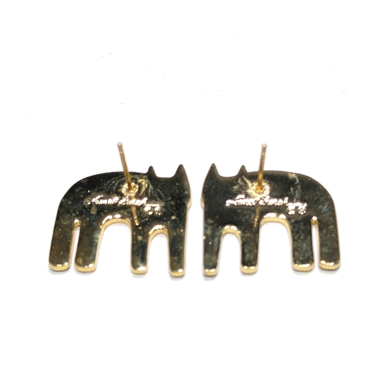 Vintage Laurel Burch Black Cat Post Earrings, Black Red Enamel, Gold Plated