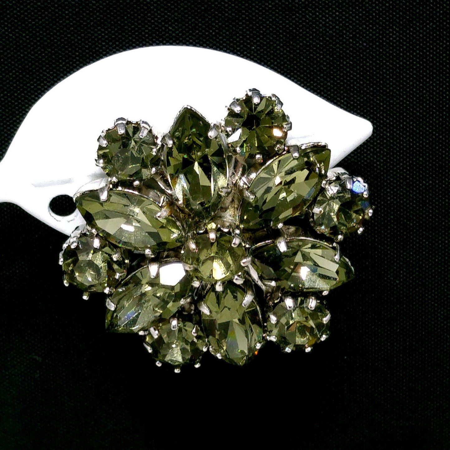 Weiss Dark Green Rhinestone Earrings, Silver Tone, Gold Plated, 1960 Vintage Jewelry
