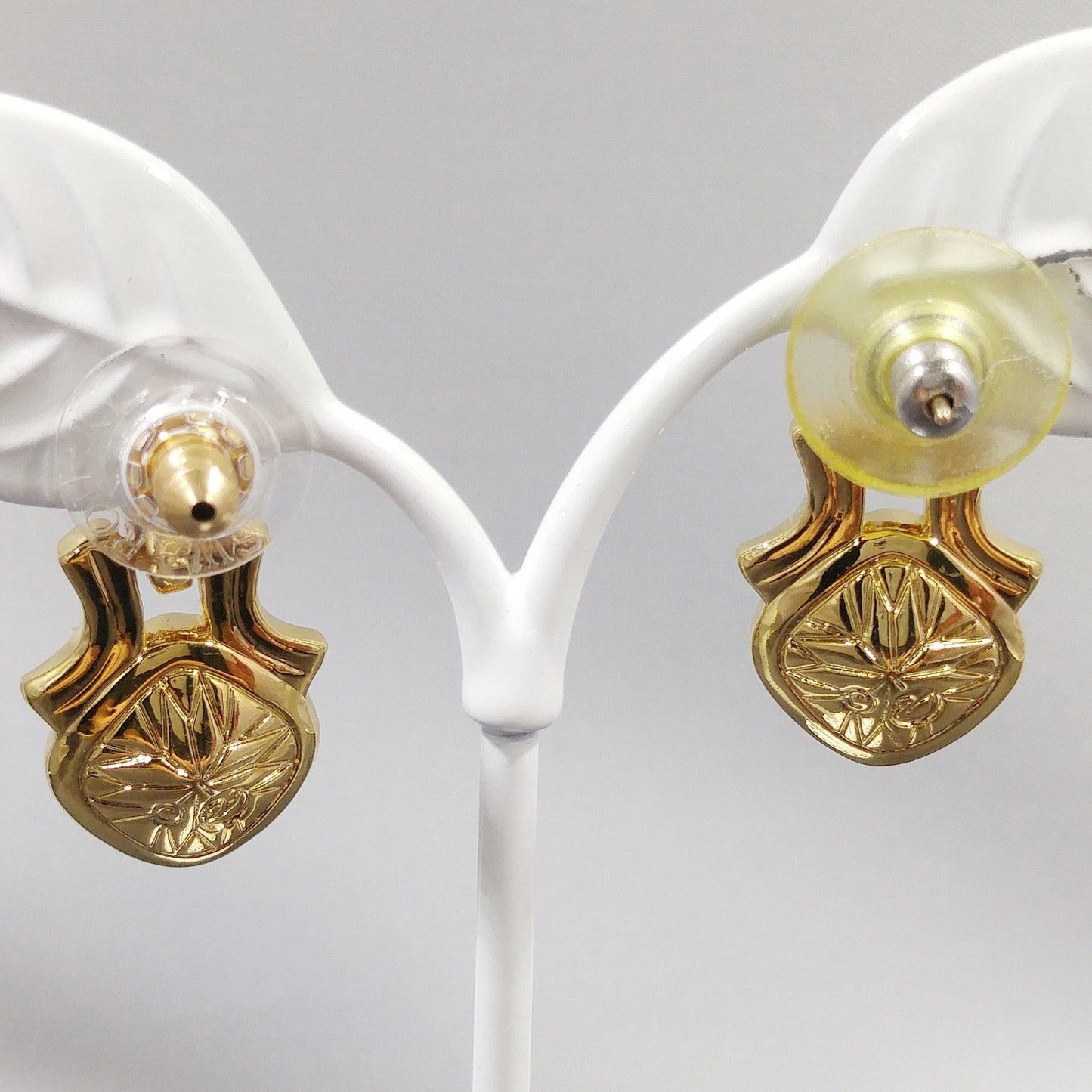 Swarovski Purple Crystal Post Earrings, Gold Plated, Swan Logo, 1990s Vintage