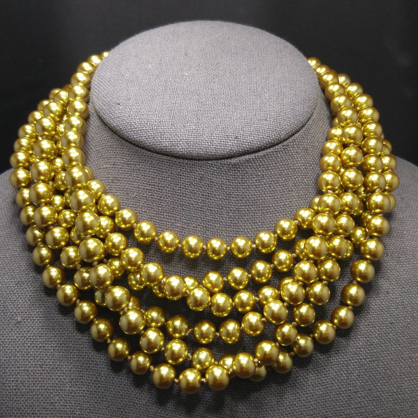 Gold Glass Pearls, Hand Knotted, 96 Inches, 1970s Vintage Jewelry