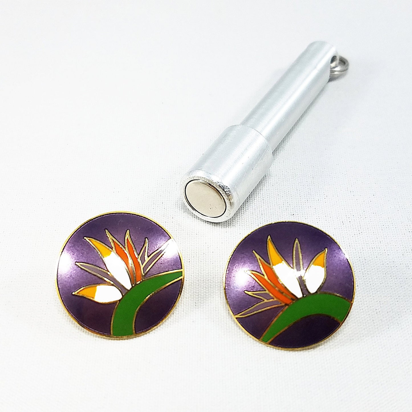 Vintage Laurel Burch Bird of Paradise Post Earrings Gold Cloisonne Enamel