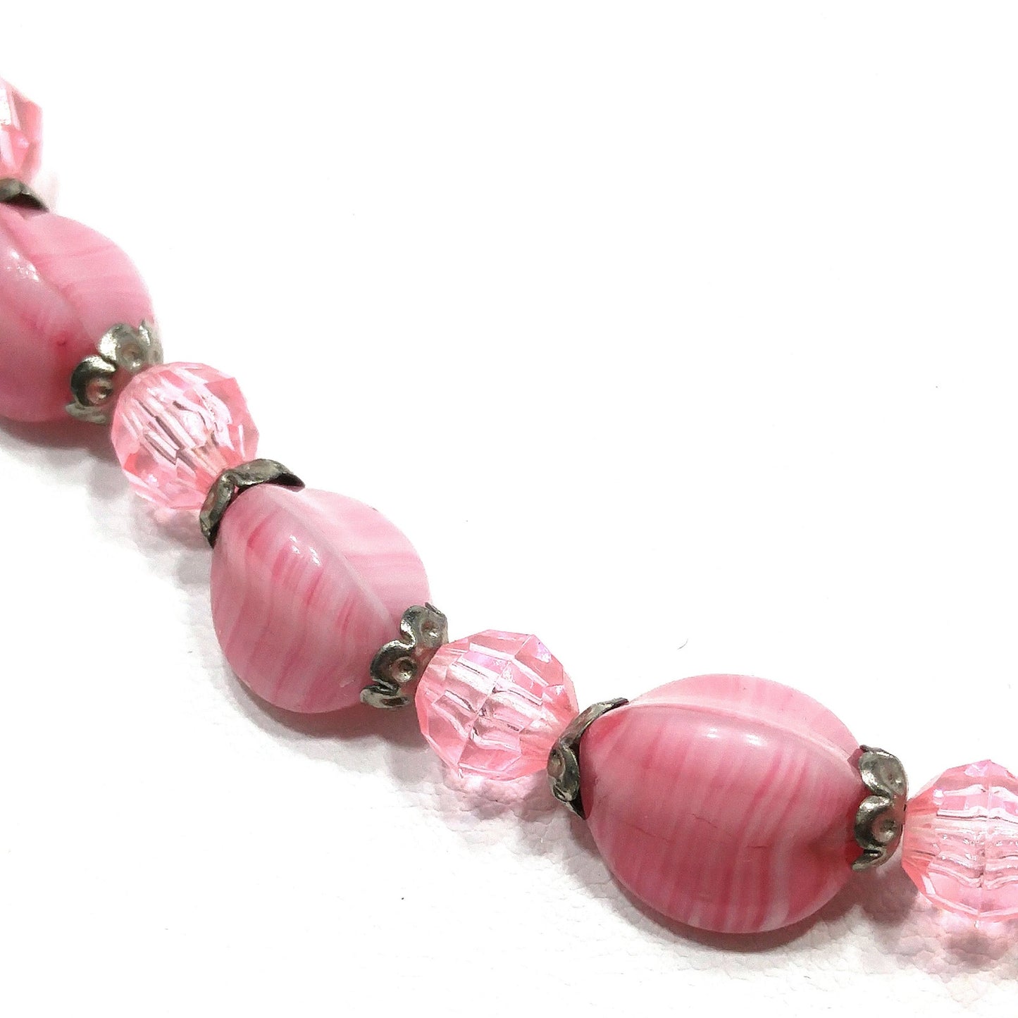 Czech Glass & Thermoset Beaded Necklace, Pink Art Glass Beads, 1940s Vintage Jewelry