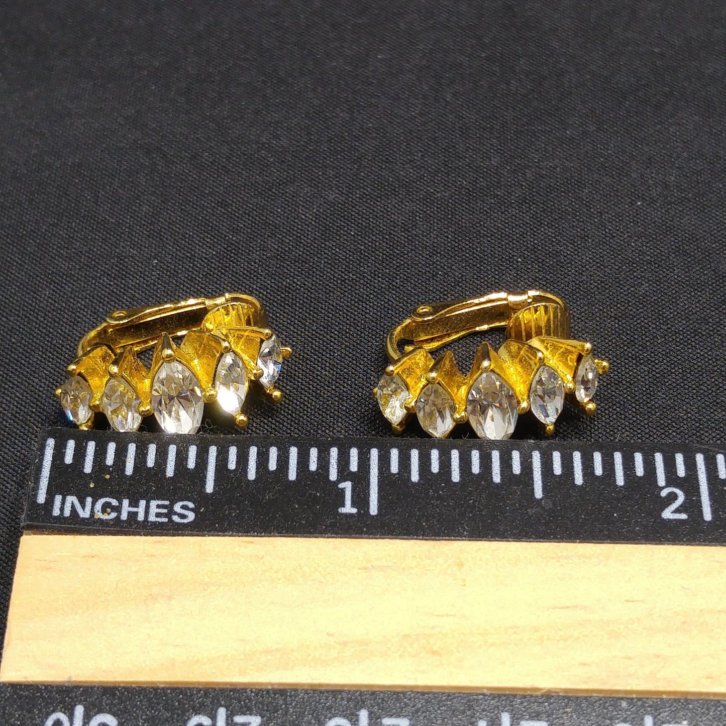 Christian Dior Half Hoop Marquise Cut Rhinestone Clip Earrings, 1970s Vintage Jewelry