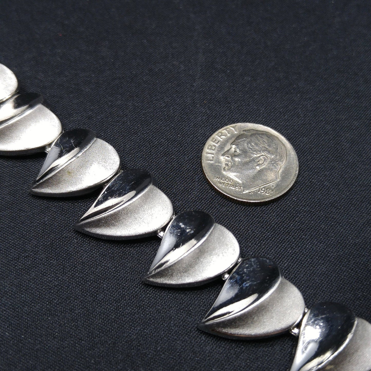 Crown Trifari Heart Leaves Bracelet, Rhodium Plated, 1960s Vintage Jewelry