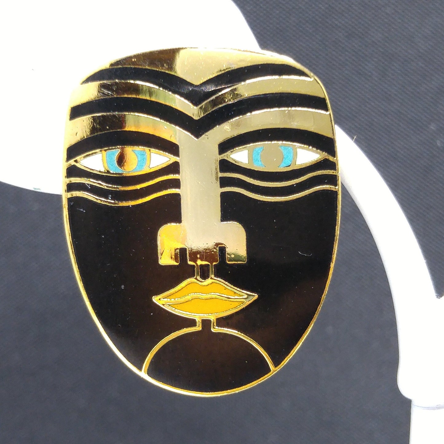 Vintage Laurel Burch "Maori" Post Earrings, Tribal Faces, Gold Plated