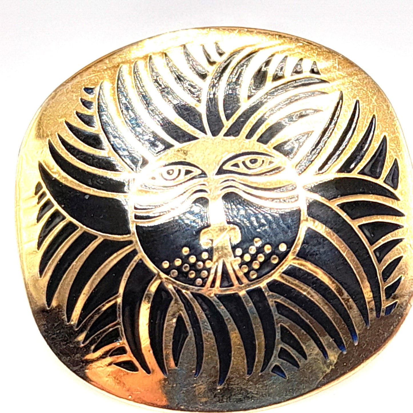 Laurel Burch "Eskimo Lion" Earrings, Black Enamel, Gold Plated, 1980s Vintage