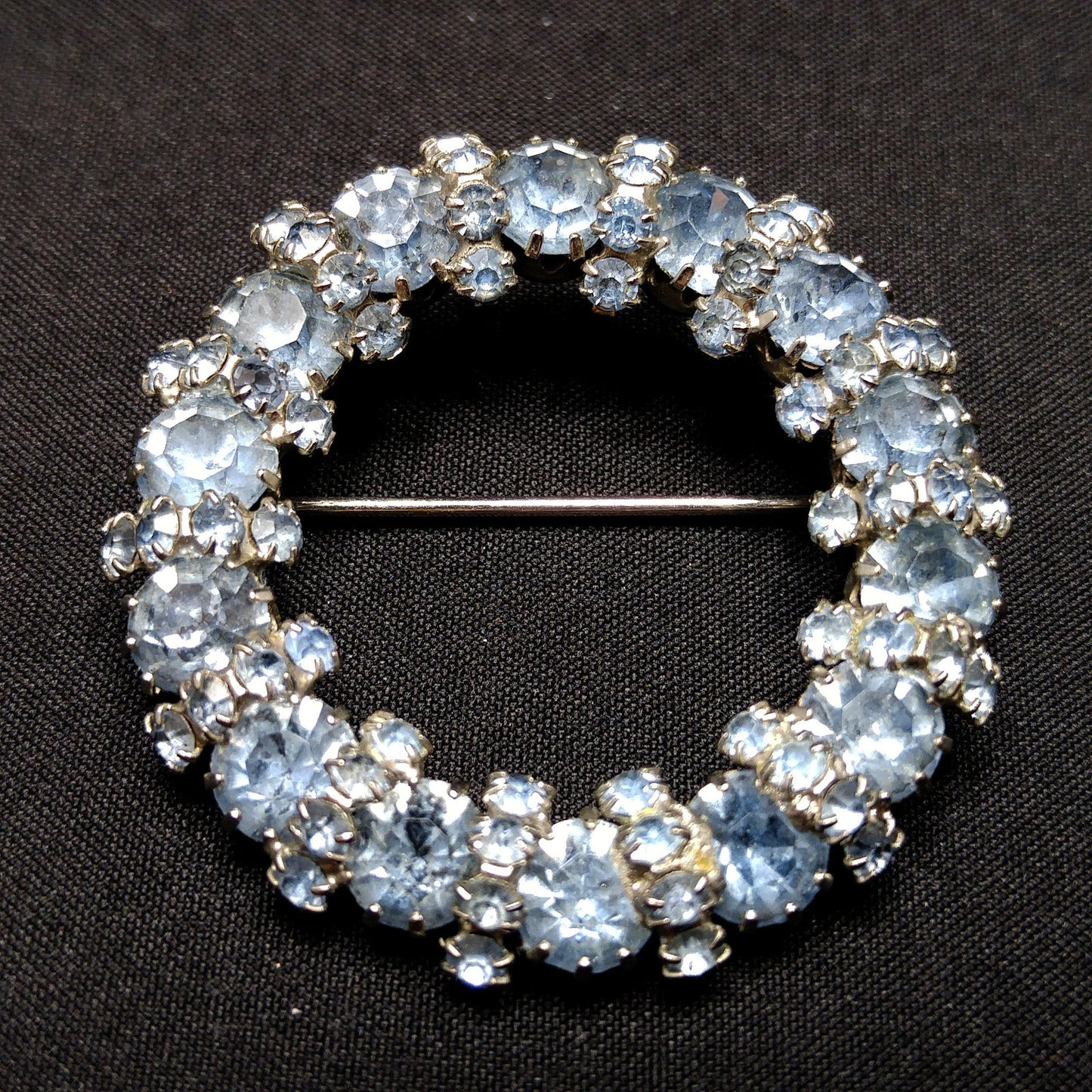 Vintage Weiss Wreath Rhinestone Brooch & Earrings, Light Blue Rhodium Plated