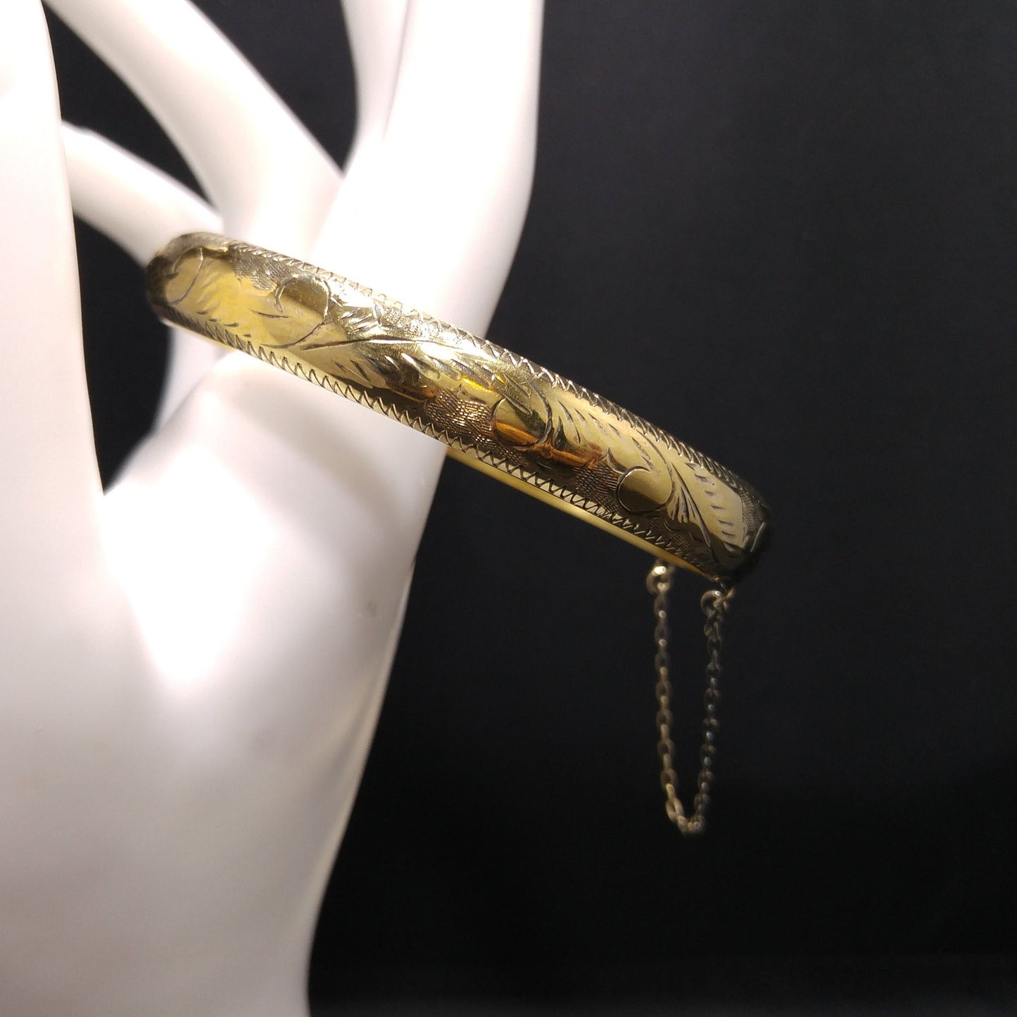 Vermeil Sterling Embossed Hinged Bracelet, Stamped 925, 1940s Vintage Jewelry