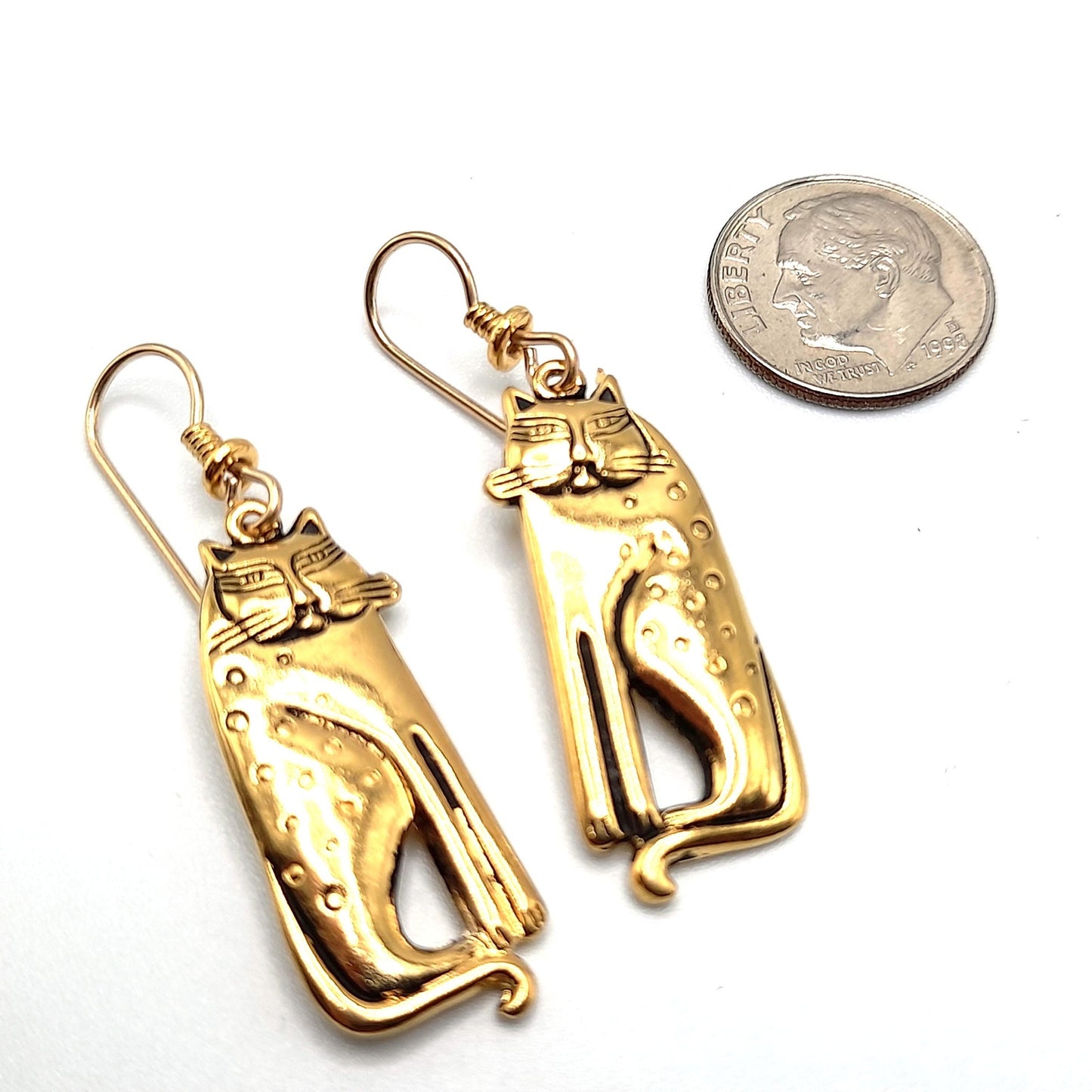 Vintage Laurel Burch Siamese Cat Earrings, Gold Plated