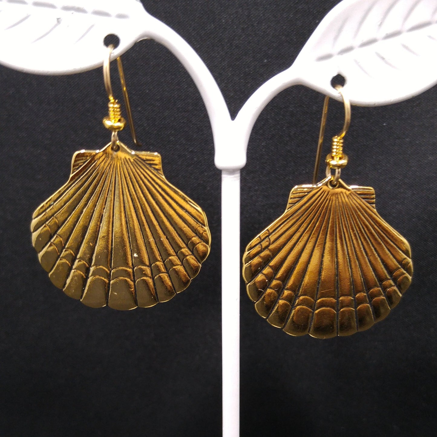 Laurel Burch Seashell Dangle Earrings, Gold Plated, Gold Filled Ear Wires, 1980s
