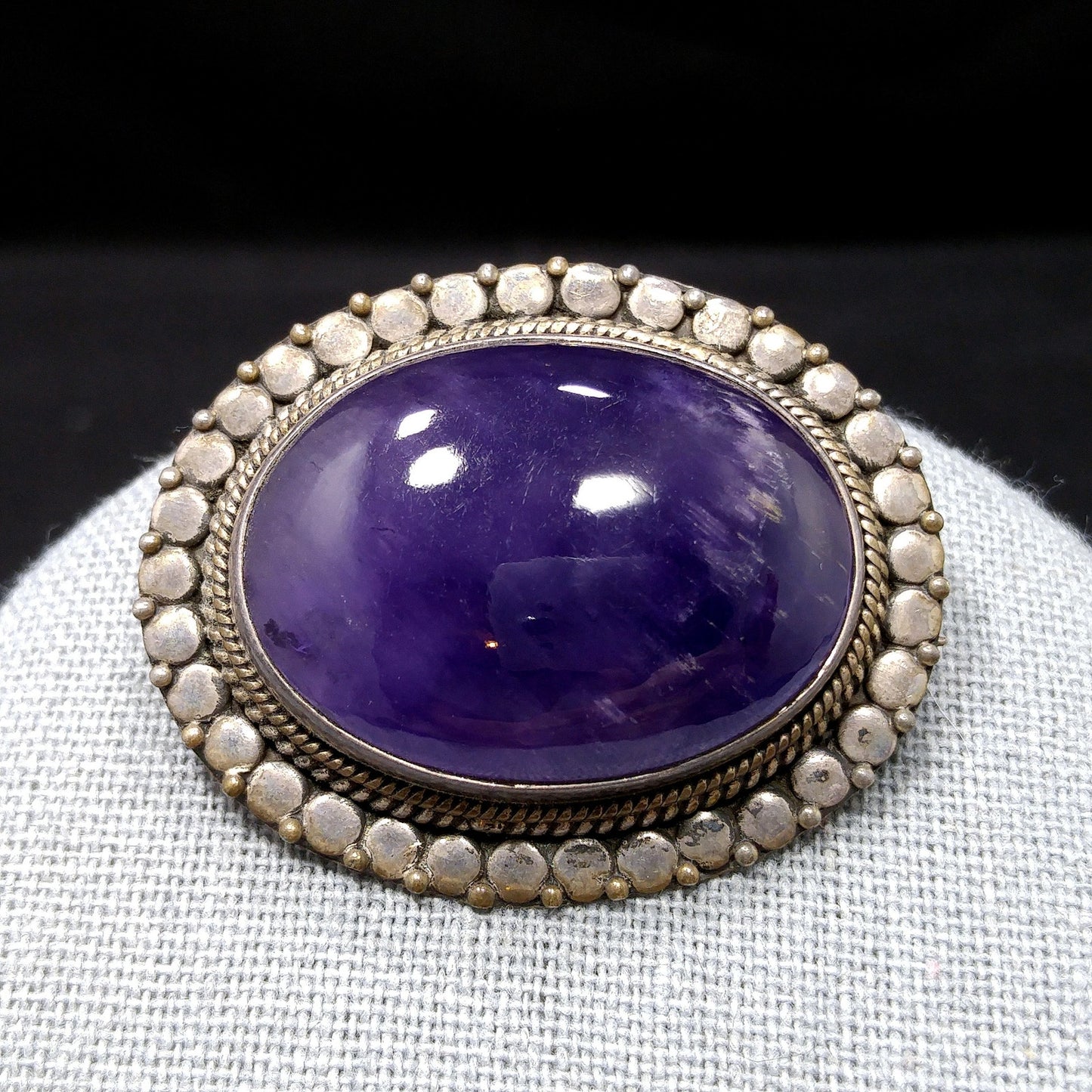 Antique Silver Purple Amethyst Brooch, Stamped 925, C Clasp, 1920s Vintage Jewelry