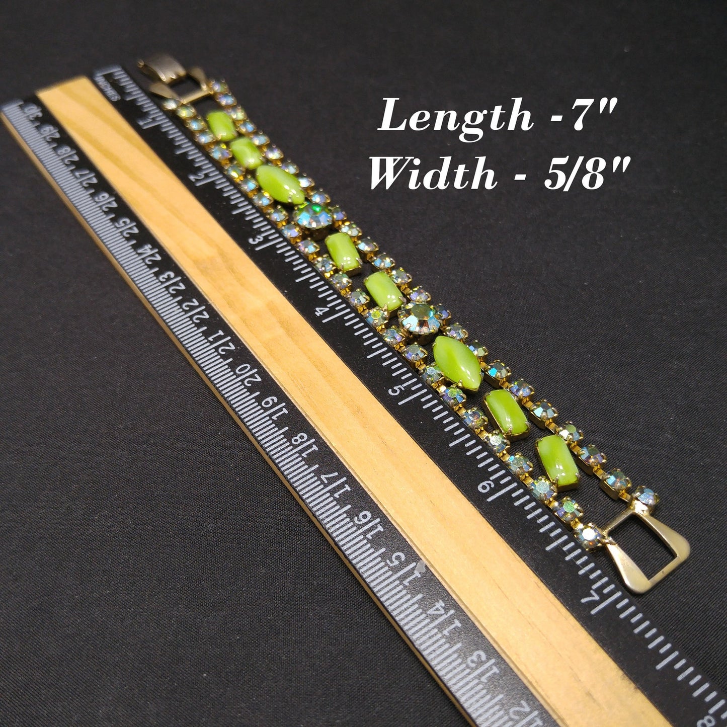 Mid-Century Green Blue AB Rhinestone Bracelet, Aurora Borealis, 1950s Vintage Jewelry